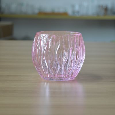 Household custom stria pink spray color ball shape glass container for candle