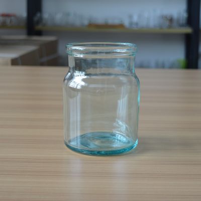 Round large volume blue mason glass jar for candle