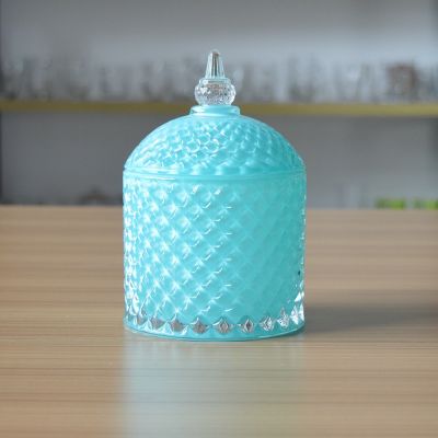 Hotselling custom green color luxury glass candle jar with lid