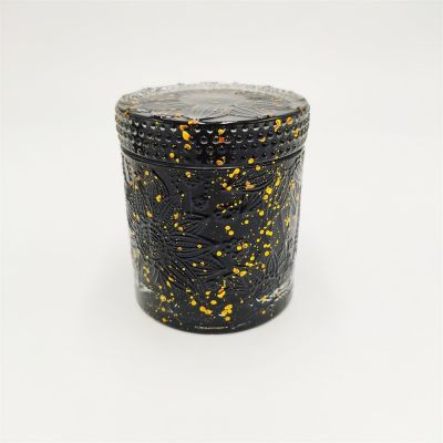 Lotus pattern black color gold spots glass candle jar