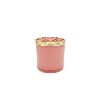 Pink Colored Glass Candle Jar With Hollowed Metal Lid