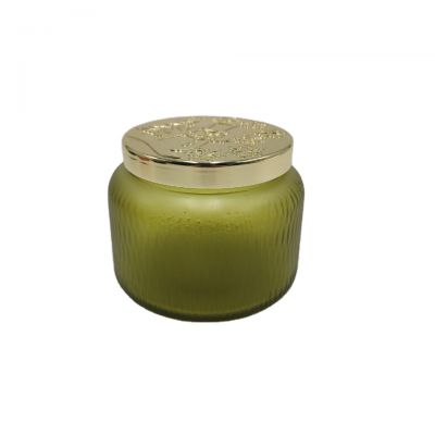 Olive Green Decorative Glass Candle Jars With Metal Lid