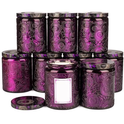 Hot sale good price purple glass candle jar for candle with lid