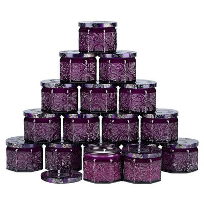Best selling high quality fancy design air embossed custom purple candle glass container