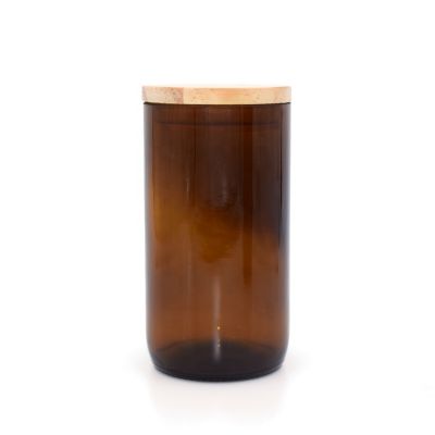 Wholesale 8oz geo cut glass candle jar with wooden lid