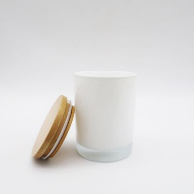 Luxury White Glass Candle Jar/Container With Wooden Lid For Home Decor