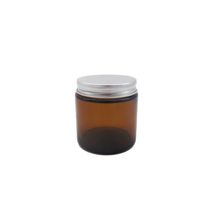 4oz Amber Empty Unique Glass Candle Jars With Metal Lid For Candle Making