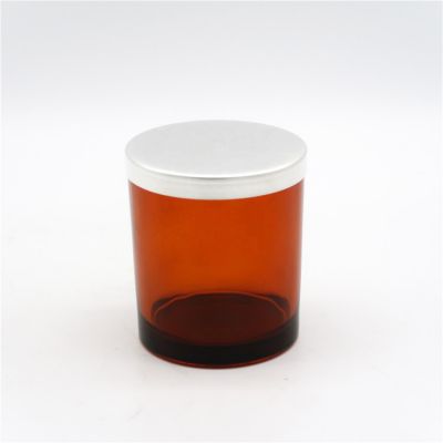 Luxury Amber Glass Candle Jar Container with Sliver Metal Lid