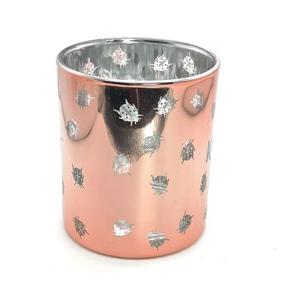 Luxury Rose Gold Color Glass Candle Jar with Silver Speckles