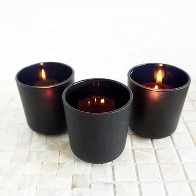 wholesale candle jars 8oz black frosted votive candle holders in bulk with gold ceramic lid