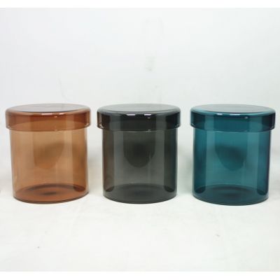 12oz 13oz Handmade bright colored borosilicate glass candle jars with coasters lid