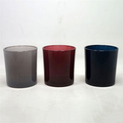 30cl 7cm diameter glossy color glass candle jar with lid