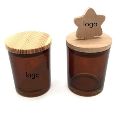 12oz 10oz 8oz Spray Glossy Amber Color Glass candle jar vessel with beech wood lid