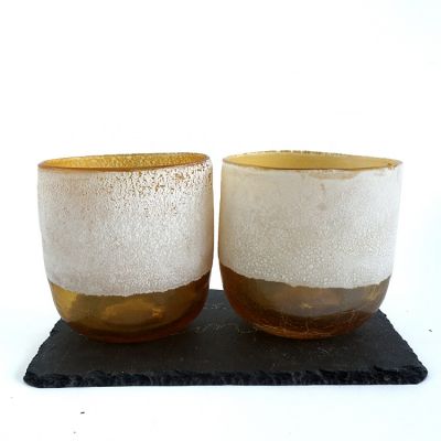 Sandblasted Frost and Crack Design Amber Glass Candle Container 690ml