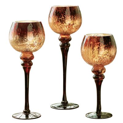 Set of 3 Silver Mercury Crackle Finished Glass Hurricane Candle Holders wedding decoration centerpieces