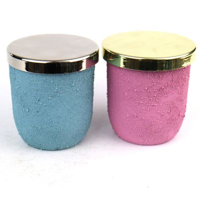 Frosted handicraft home decoration scented luxury glass candle jar with metal lid