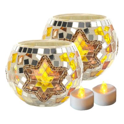 Mosaic Glass Tealight Holders for Home Decor,Party Decorations,Vase for Potted Plants Bowl