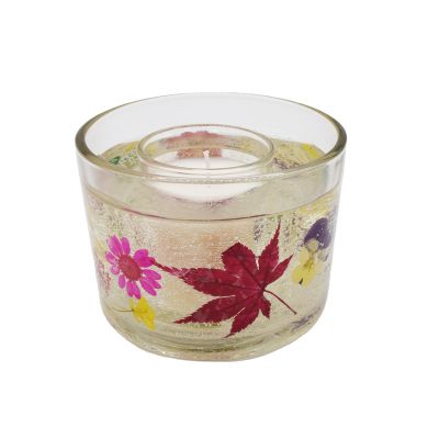 Unique style artistic dried flower glass candle jar for wedding home decoration