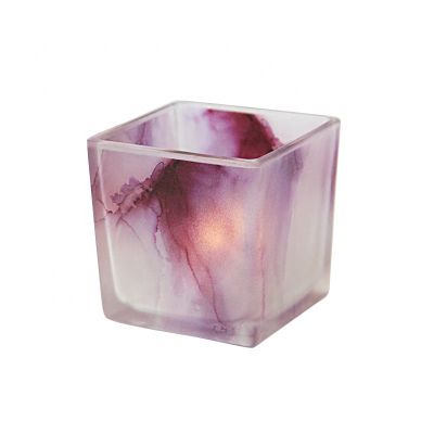 Pink Marble Printed Rectangle Glass Candle Jars Square Clear Canister Holder