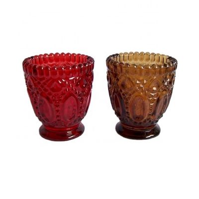 Wholesale embossed glass tea light holder glass votive with customized color spraying