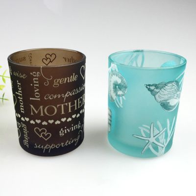 frosted glass candle jar with spray color glass cup candle holder