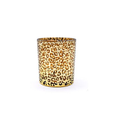 Luxury gold leopard coated glass candle round candle holder and candle jar