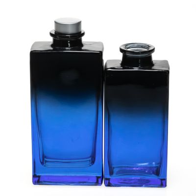 Home Fragrance Aroma Glass Bottle Gradient Blue Flat Square Perfume 100ml Diffuser Bottle
