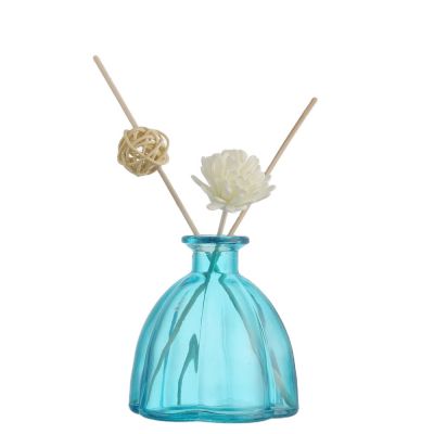 Custom luxury design blue color plating empty reed glass diffuser perfume bottle