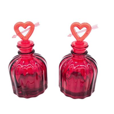 100ml red color glass reed aroma diffuser bottle with heart shaped cap