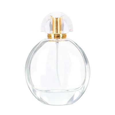 luxury round 100ml clear crystal glass perfume bottle with gold mist sprayer