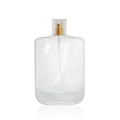 square 100ml clear empty crystal perfume glass bottle packaging with gold aluminum mist sprayer and acrylic cap