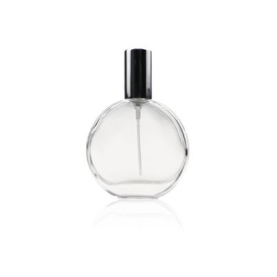 50ml flat and round Glass Bottle Perfume Bottle with Pump Sprayer and Silver aluminum Cap