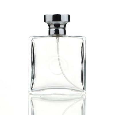 Custom 120ML Clear Square Perfume Glass Bottle With Silver Metal Lid