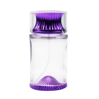 Custom 120 ml Purple Bottom Cylinder Tube Perfume Bottles With Purple Glass Lids