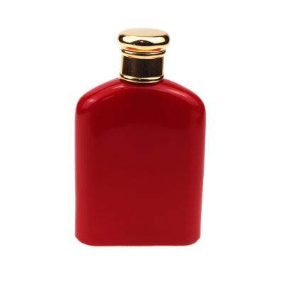 Custom 100ml Red Spray Coating Square Perfume Glass Bottle With Gold Lid