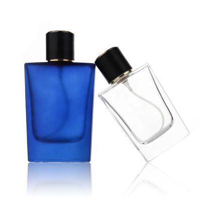 Turkish Hot Sale Clear Blue Custom Color Square Perfume Glass Bottle 30ml 50ml For Men