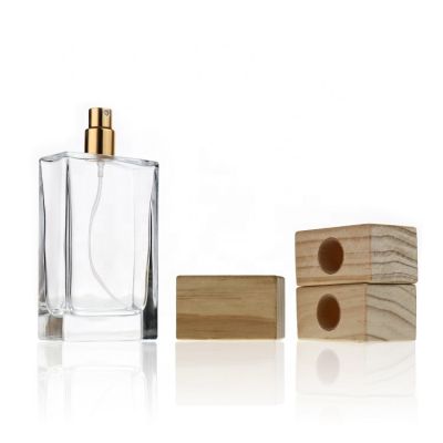 Custom Square Empty Bottles Glass Perfume Bottle 100ml With Wooden Cap Pump Spray For Perfume Oil
