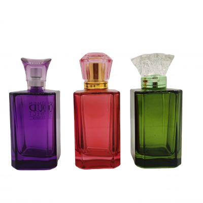 100ml Luxury Glass Glitter Coating color square Wholesale Glass Perfume Bottle Refillable Atomizer Spray Bottles