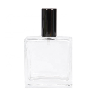 Wholesale customization Clear empty 50ml 100ml perfume spray bottle glass Black Silver cap
