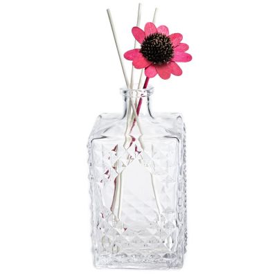 Factory Sale 750ml Clear Large Square Engraving Flower Diffuser Bottles Luxury Glass Bottles