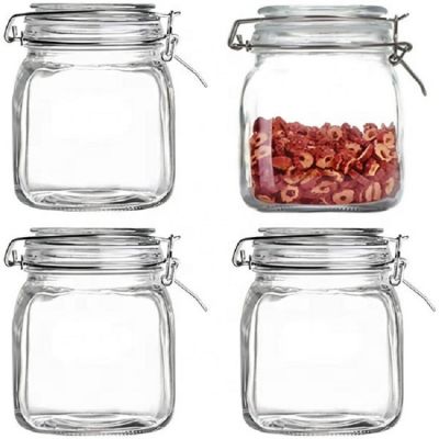 Square 110ml 4oz Chinese Spice Seasoning Glass Jar with Clip Lid for Herbs Condiments Packing