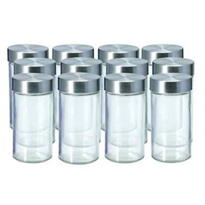 100ml clear round glass spice bottle with stainless steel lid and plastic insert