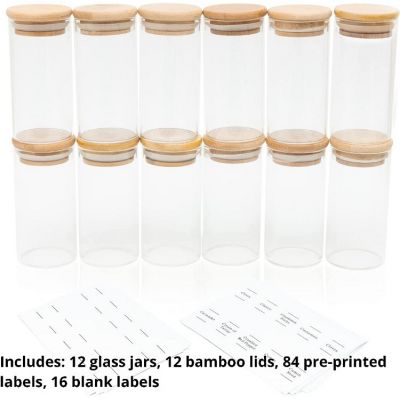 12 Piece- Eco-friendly Bamboo Lid Glass Spice Jar Set