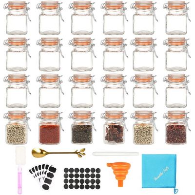 3.4 oz Small Glass Spice Jars, Empty Mini Square Glass Spice Bottles with Airtight Flip Top Lids