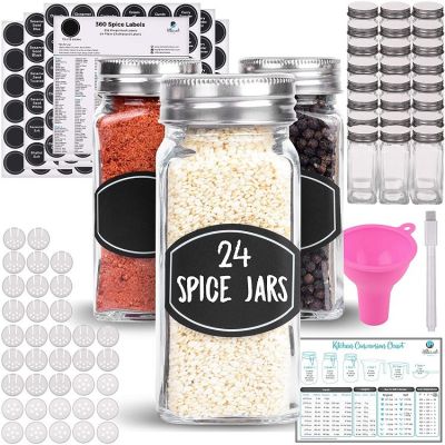 Spice Jars Glass Bottle Containers (4 oz) with Shaker Insert Tops