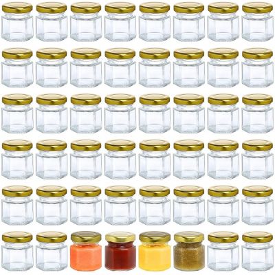 1.5oz Hexagon Glass Jars with Gold Lids, Mini Honey Jars, Small Spice Jars, Jam Jars for Gifts and Wedding Favors