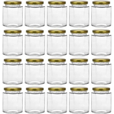 6oz Hexagon Glass Jars with Gold Plastisol Lined Lids and Labels Spice Jars Crafts Canning Jars for Jam Honey Jelly Wedding Favor