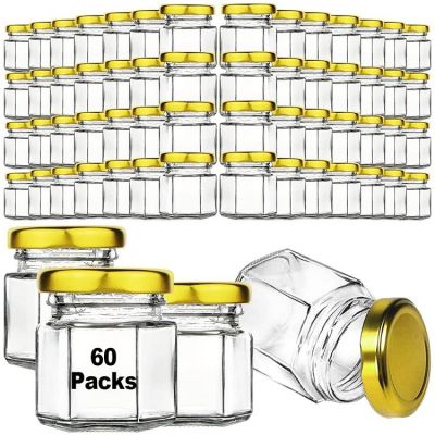 Glass Spice Jars 1.5 oz (50ML) Hexagon Jars/Glass Jars with Gold Lids, Small Mason Jars