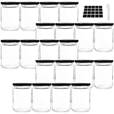 Round 8 oz Airtight Glass Jars with Black Metal Lid - Spice Jars for Jam, Honey, Spices, Arts and Gift Holder