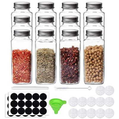 Jars for Spices Glass Spice Organizer Kitchen Salt and Pepper Shakers with Pour Sift Shaker Lid Stickers Storage Container